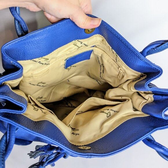 Michael Rome Italian Leather Shoulder Bag Blue Pebbled Handbag with Tassels - Picture 7 of 10